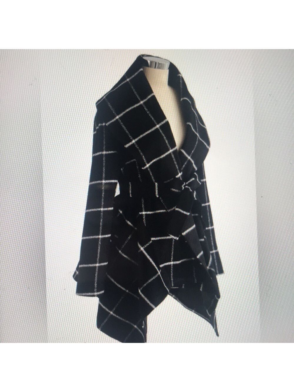 Wool Blend Symmetrical Hem Grid Print Coat Size 14